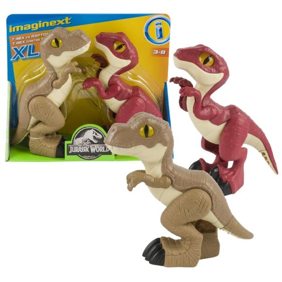 Imaginext Jurassic World Dino Attack 2 Pk 9.5 Inch T.Rex & 9 Inch Raptor Figures - Picture 1 of 4